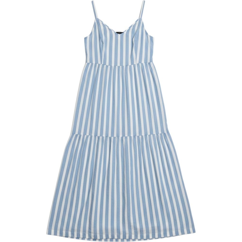 Old Navy Maxi Dress Womens M Blue Cotton Rayon Blend Striped Tiered Cami Pockets